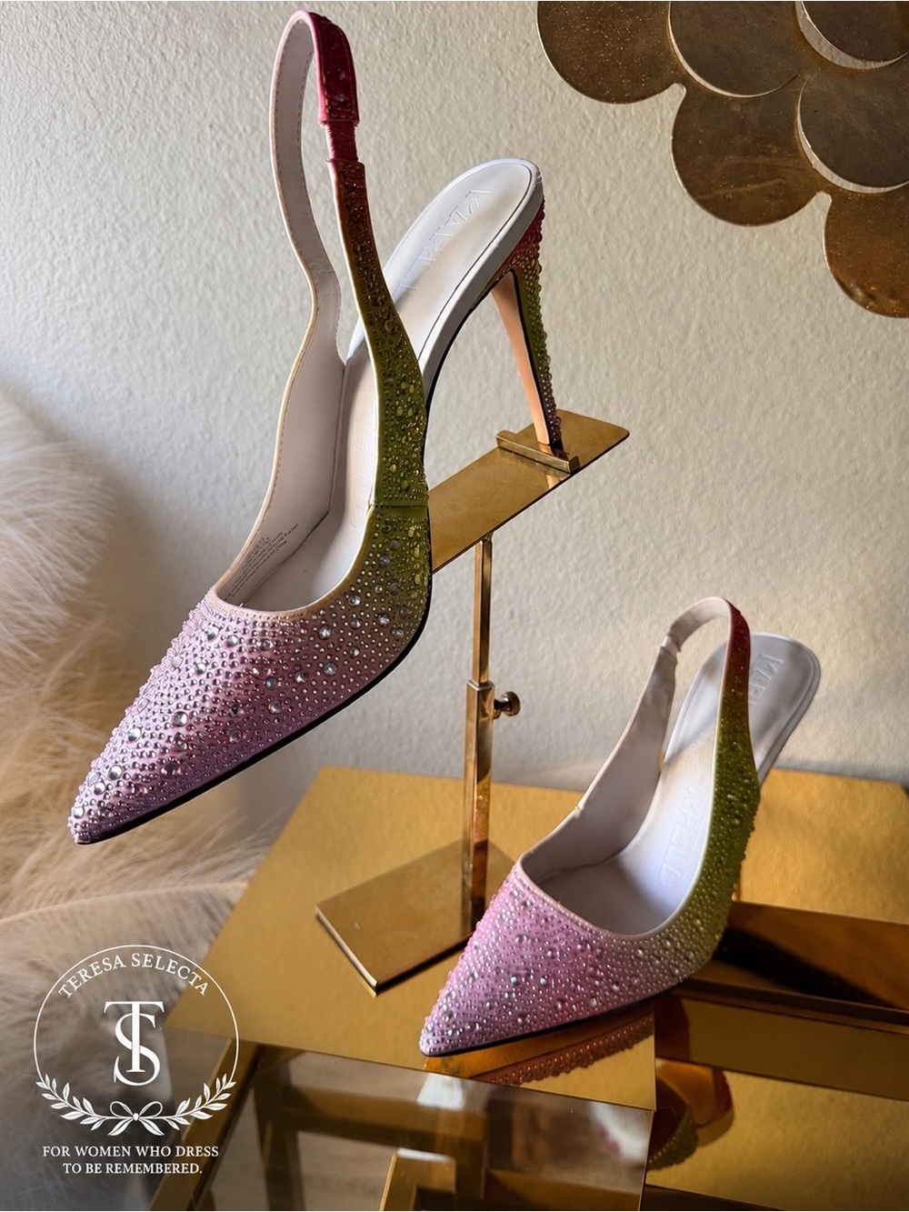 Karl Lagerfeld Paris Rhinestone Ombré Slingback Heels Pink Green Size 8M